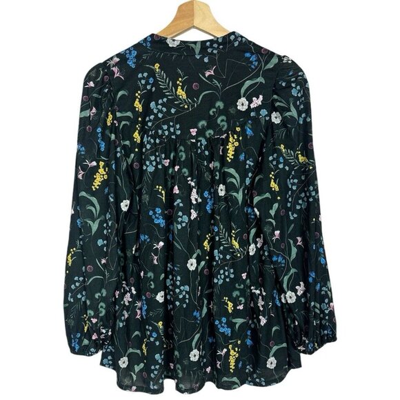 Anna Glover H&M Woman's Plus Size S Black Floral Print Top Spring Flowy Blouse - Picture 2 of 7